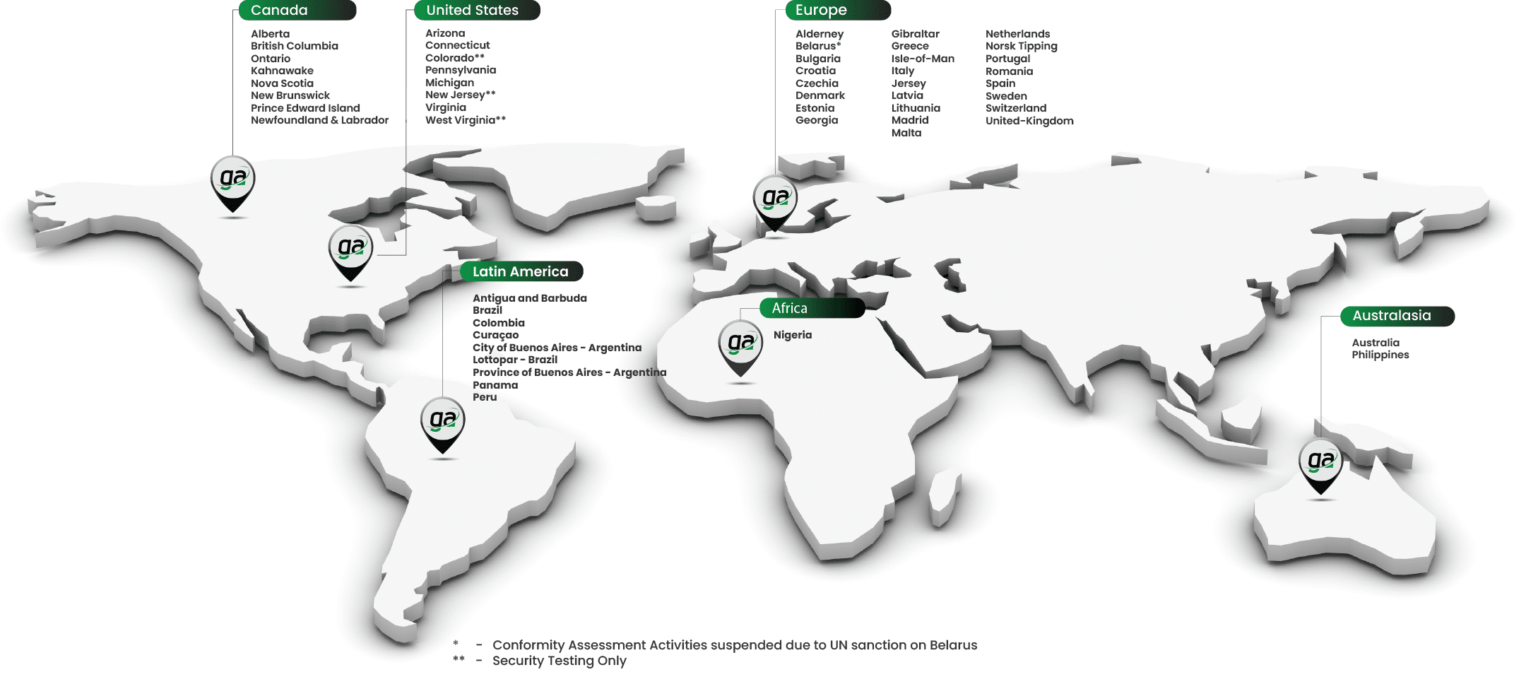 World Map with The Approved Jurisdictions of Gaming Associates